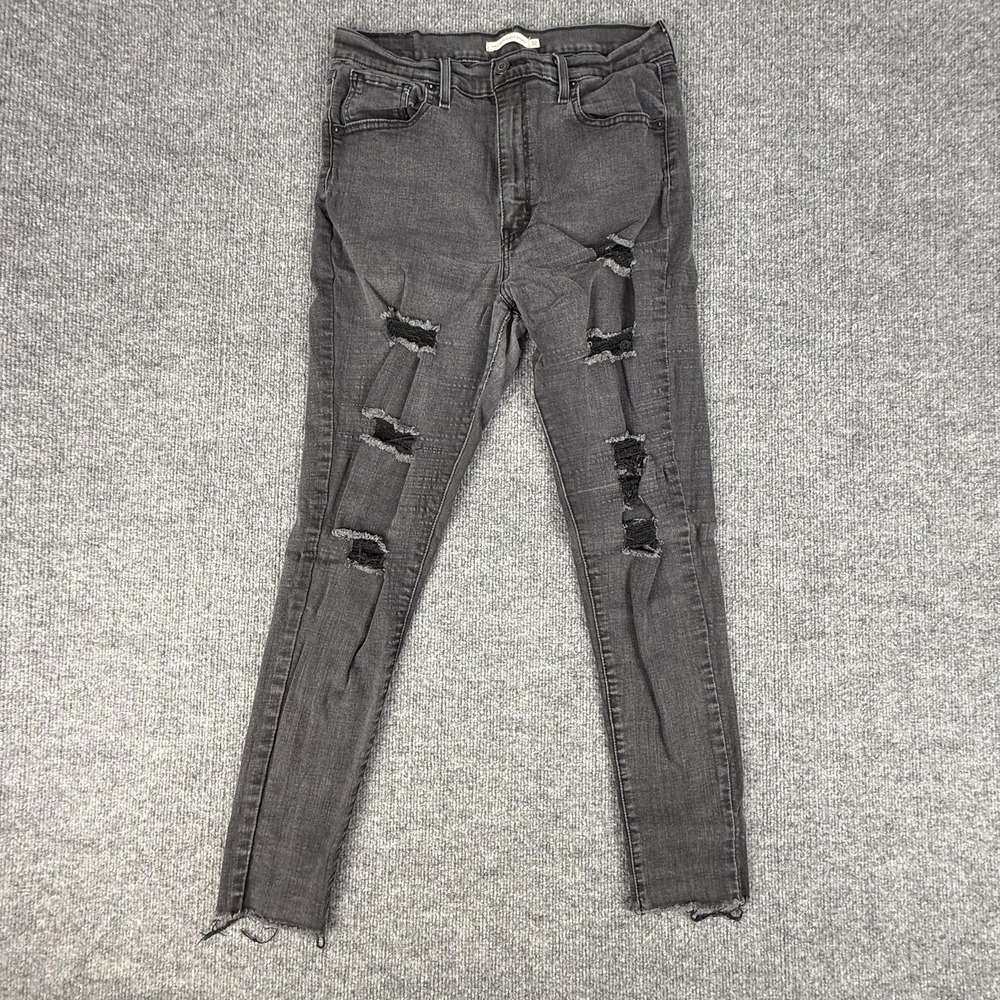 Levi's Mile High Super Skinny Jeans Womens W32 L30 Gray Distressed Raw Hem